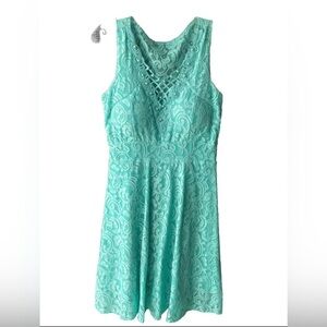 Teal Lace Sleeveless Dress Womens Size Medium Great For Parties